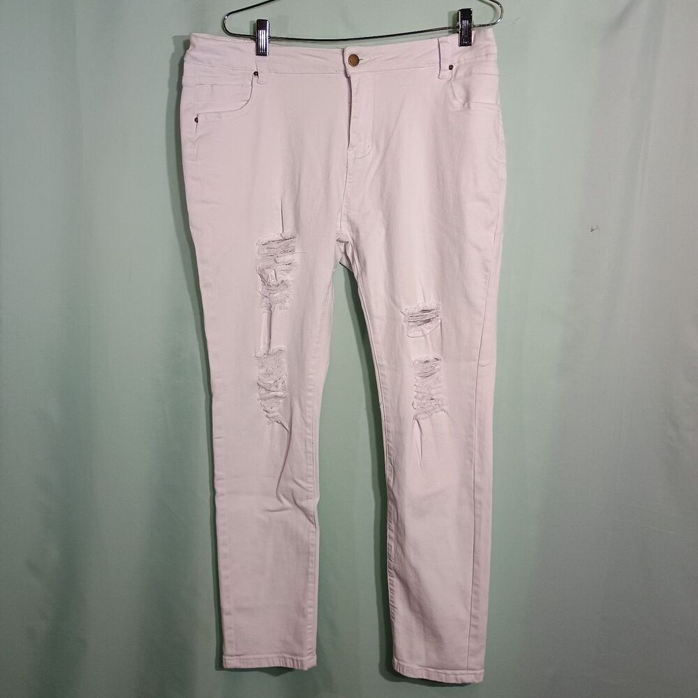 Women’s White Distressed Skinny Jeans – Ripped Denim Pants